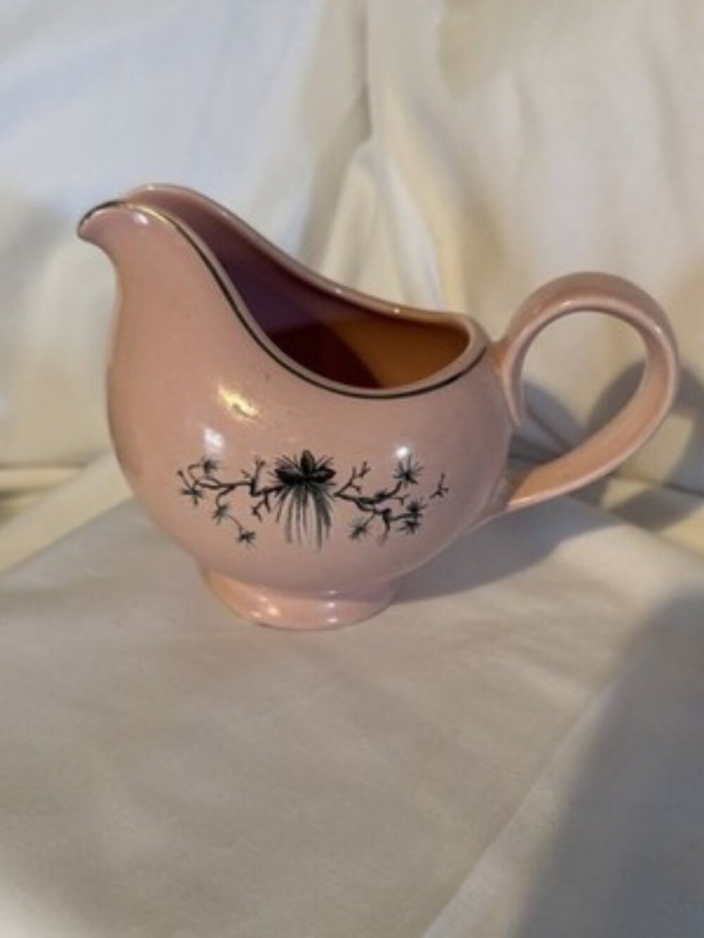 Taylor Smith Vintage 1950s Pink Dwarf Pine Creamer with Silver Detail